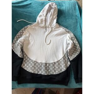 Louis Vuitton Monogram Circle cut Hoodie White Grey Black XL Made in Italy